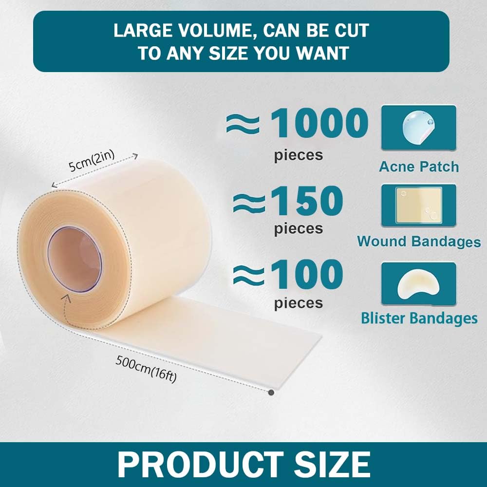 Hydrocolloid Roll for Wound Care, Hydrocolloid Bandages with Self-Adhesive、Extra Large Hydrocolloid Patch Bandages, with Ultra Absorbent, Flexible and Waterproof Properties (2in*16ft)