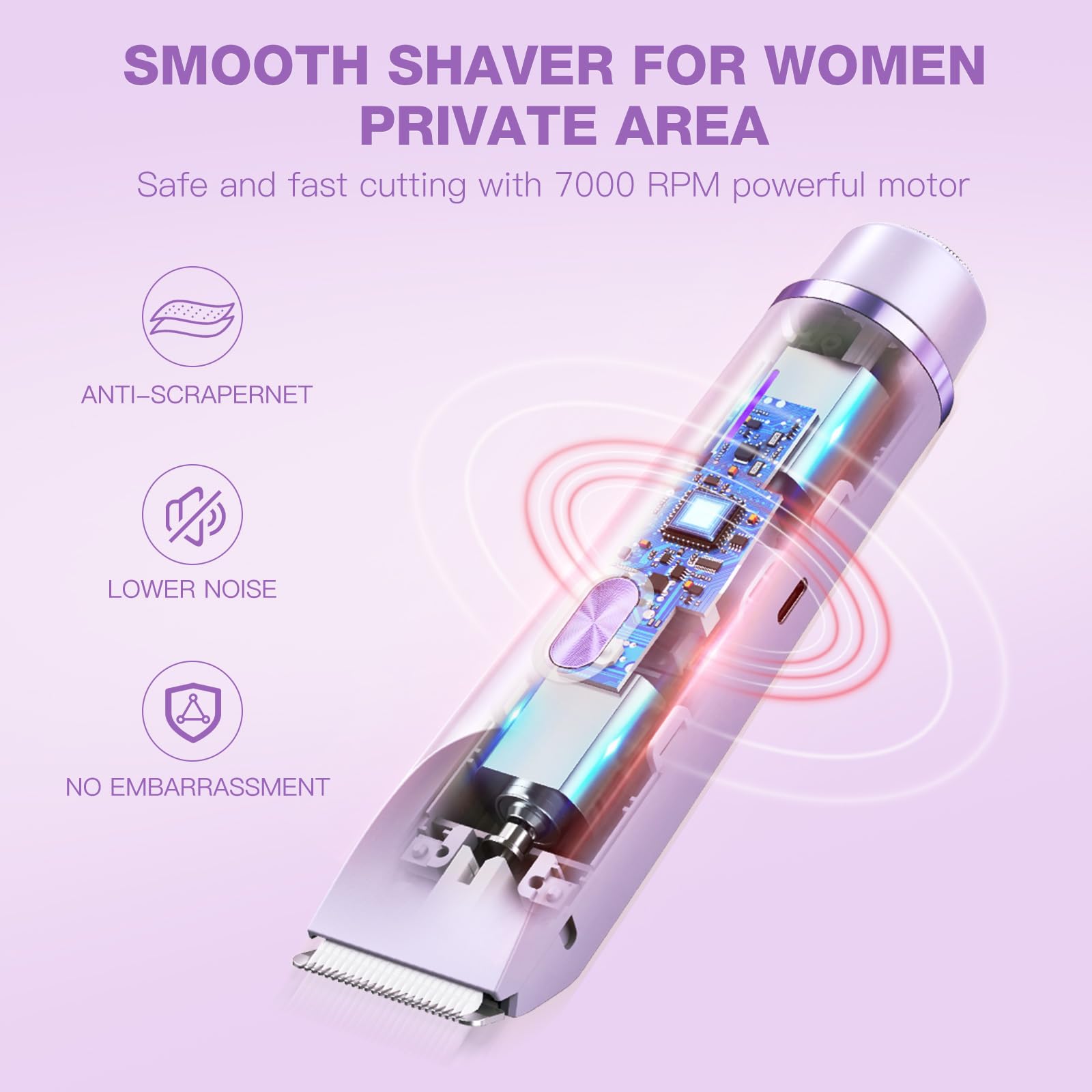 Electric Bikini Trimmer for Women - Gentle Trimming Facial Hair Removal, IPX7 Waterproof, Dual Head, USB Charge, Ceramic Blade, Purple
