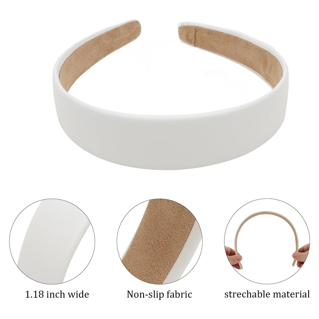 Semato White Headband 1 Inch PU Leather Headband for Women and Girls Non-Slip Hair Bands Hair Accessories
