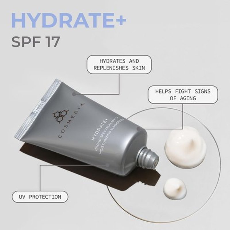 COSMEDIX Hydrate Plus Sunscreen - Broad Spectrum SPF 17 Moisturizing Face & Body Sunblock for Radiant Skin - 60 g / 2 oz