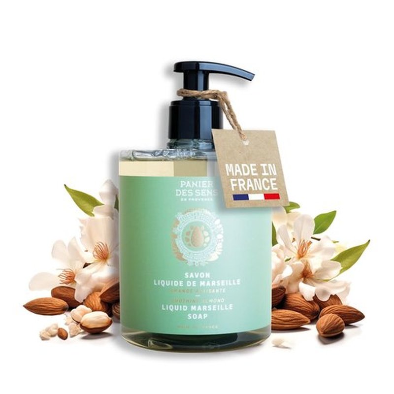 Panier des Sens - Moisturizing Liquid Hand Soap - Almond Hand Wash - French Marseille Soap with Coconut Oil - Refillable Kitchen & Bathroom Hand Soap - 96% Natural Ingredients -16.9 Fl.oz