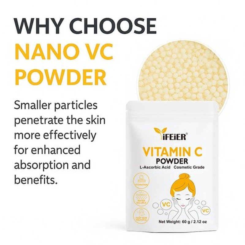iFEiER Cosmetic Grade Vitamin C Powder for face | Nano Ultra Fine | Pure Vitamin C serum powder for Skin | 60g 2.12oz L-Ascorbic Acid VC for DIY Serum, Creams | VC for face and skin