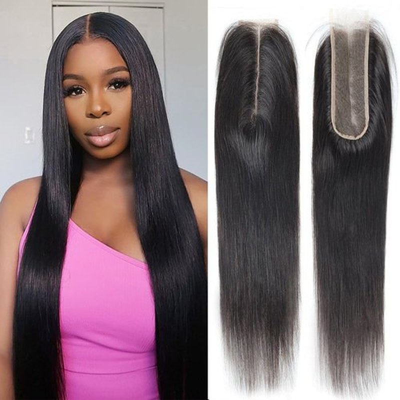 Lace Closure 2x6 HD Straight Lace Closure Human Hair 14 Inch Brazilian Virgin Hair Free Part 100% Human Hair Extensions for Black Women Pre Plucked Natural Color