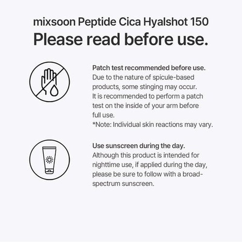 mixsoon Peptide Cica Hyalshot 150 - Firming, Soothing and Moisture-Boosting Ampoule Serum, Lightweight Formula for Radiant, Balanced Skin 50ml / 1.69 fl.oz. Korean Glass Skin Care