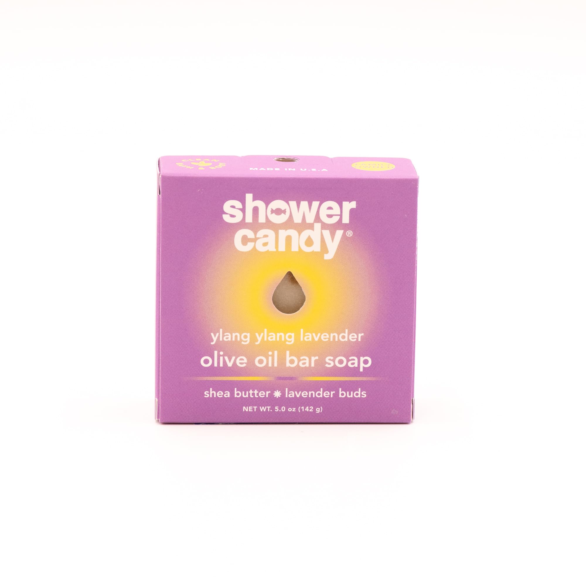 Shower Candy Ylang Ylang Bar Soap - 5.0 oz Natural Body Wash Bar - Made in USA - Olive Oil, Shea Butter, Lavender Buds