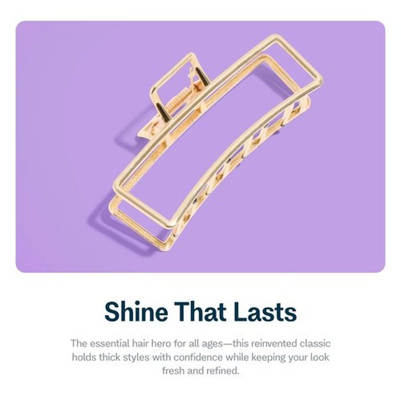 Gimme Beauty Gold Rush Claw Clip - Metal, Rectangle Clip for Long, Thick & Curly Hair - Features Gripped Tips for Firm, All-Day Hold - Comfortable & Fashionable