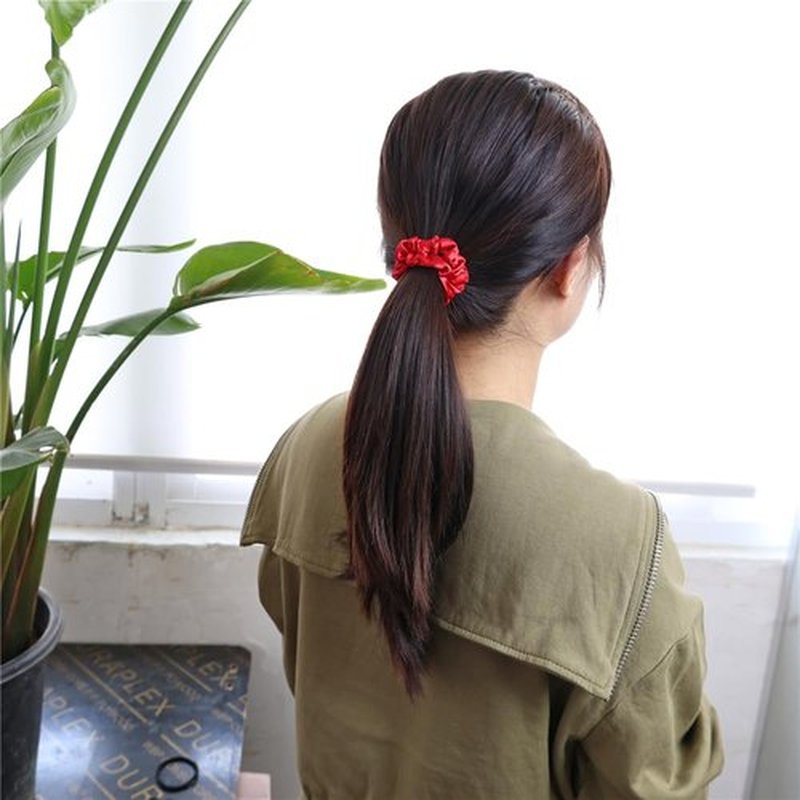 12 Pcs Skinny Satin Silk Scrunchies Hair Ties for Women Girls Bracelets Ponytail Holder Thin Hair Bands Elastic Ropes Hair Bun Accessories (Skinny 12Pcs-Red)