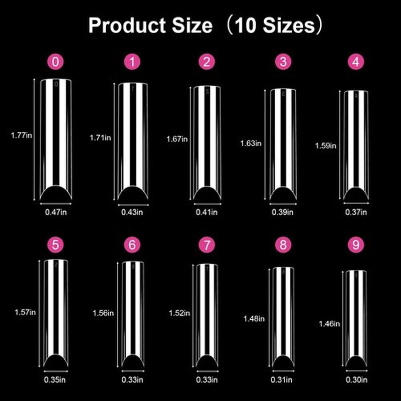 NXJ INFILILA Tapered Square Nail Tips 200PCS C Curve XXL Clear Half Cover False Nail Tips with Case for Nail Salon or Home DIY,10 Sizes