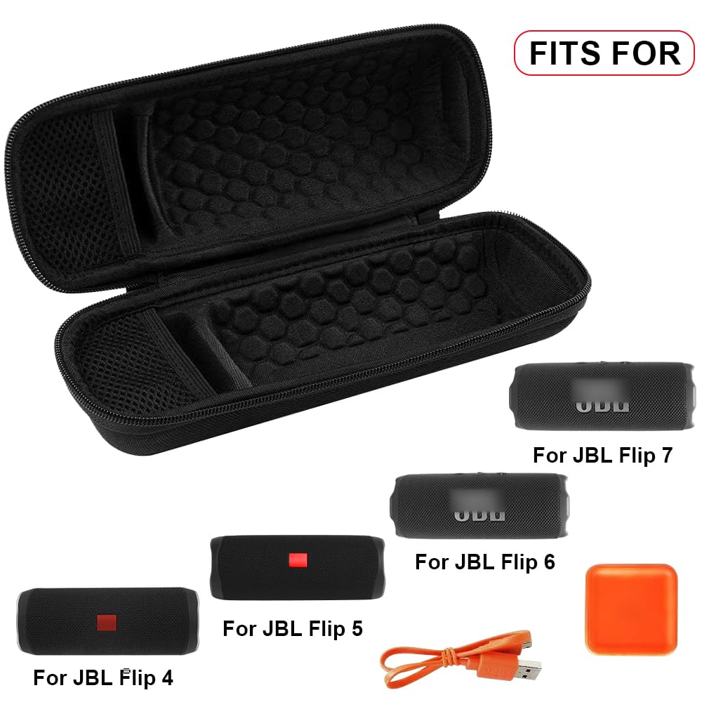 Comecase Speaker Case Compatible with JBL FLIP 7/6 /5/4 Portable Bluetooth Speakers, Hard Travel Storage with Adjustable Shoulder Strap & Mesh Pockets for Accessories - Black (Box Only)