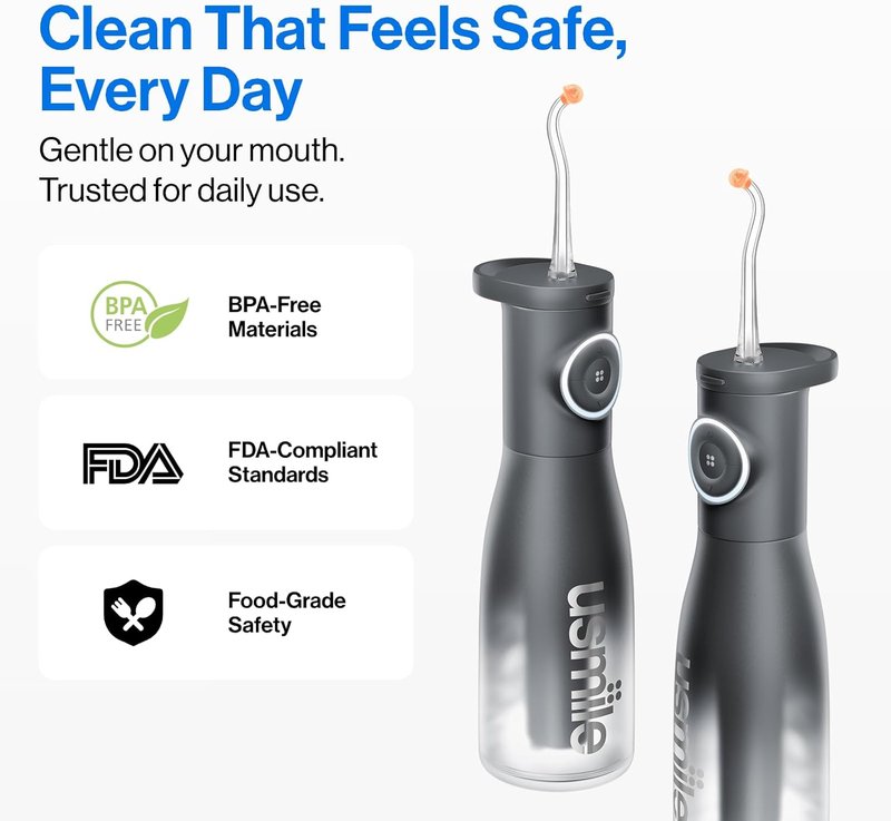 Usmile C30 Cordless Water Flosser - 300ml Tank, 5 Pressure Levels, USB-C Rechargeable, IPX7 Waterproof | Black