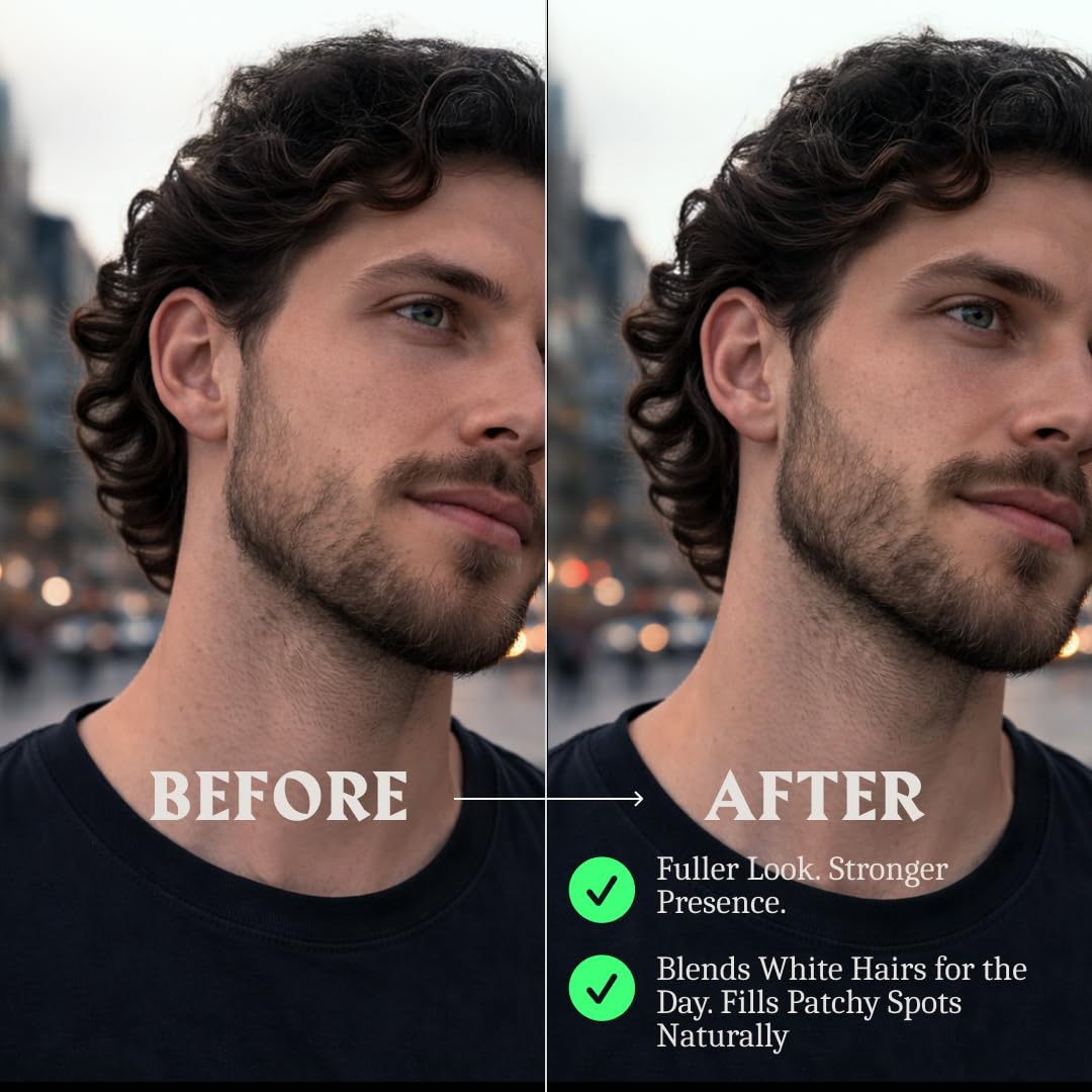 Striking Viking Beard Pencil Filler For Men - Medium Black, 1 Pen 1 Brush - Temporary Beard Dye - Waterproof Sweatproof Long Wear Beard Pen for Touchups & Gap Contouring - Enhances Facial Hair