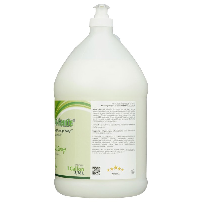 Worx Clean-'n'-Gentle Liquid Hand Soap 1 gal. (3.78 L.) Soft and Supple, Rich Lather, Mild Formula, Light Juniper Berry Fragrance