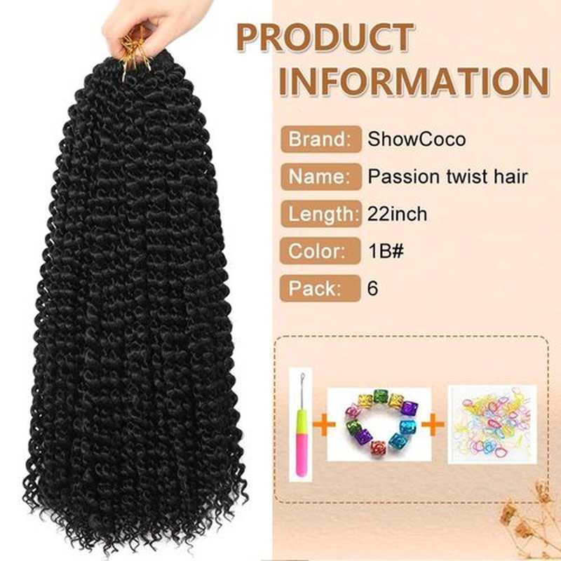 ShowCoco Passion Twist Hair 22 Inch Water Wave Crochet Hair for Black Women Long Bohemian Curly Passion Twist Braiding Hair for Butterfly Style Crochet Braids Spring Twists Hair Extensions(22inch,#1B)