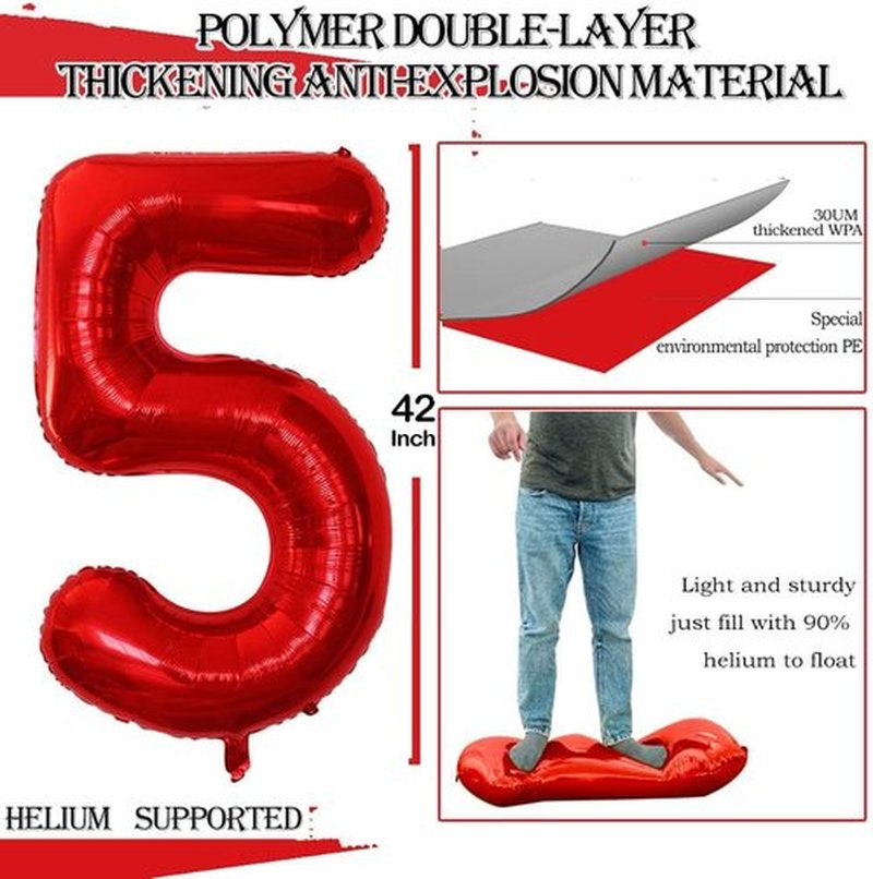 GOER Jumbo Number 15 Balloons - 42 Inch Foil Helium Decorations for Sweet 15 Birthday Party | Red