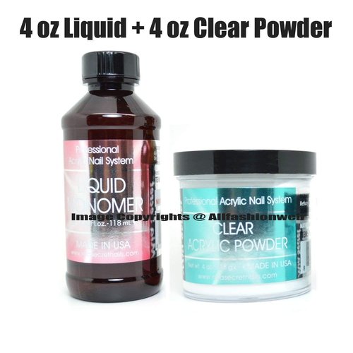 MIA SECRET Liquid Monomer & Clear Acrylic Powder Nail Art System - 4oz Each for Perfect Nails
