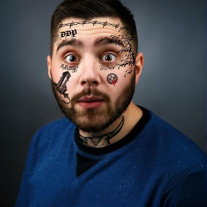 4 Sheets Cosplay Rapper-Inspired Temporary Tattoos – Face Tattoo Stickers for Men, Women and Kids – Hip-Hop Style Fake Tattoos for Cosplay, Halloween, and Parties