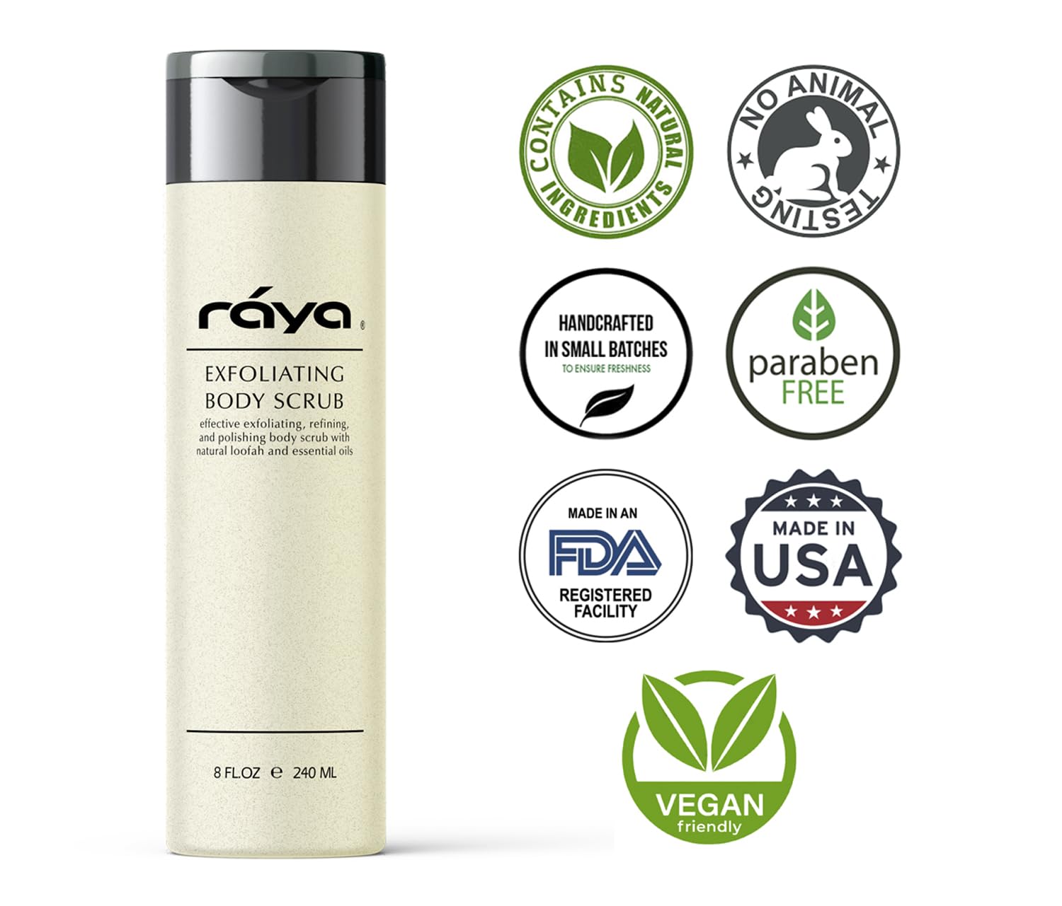 RAYA Exfoliating Body Scrub 8 oz (S-103) | Exfoliating, Refining, and Polishing Body Scrub | Made with Natural Loofah and Essential Oils | Relieves Ingrown Hairs