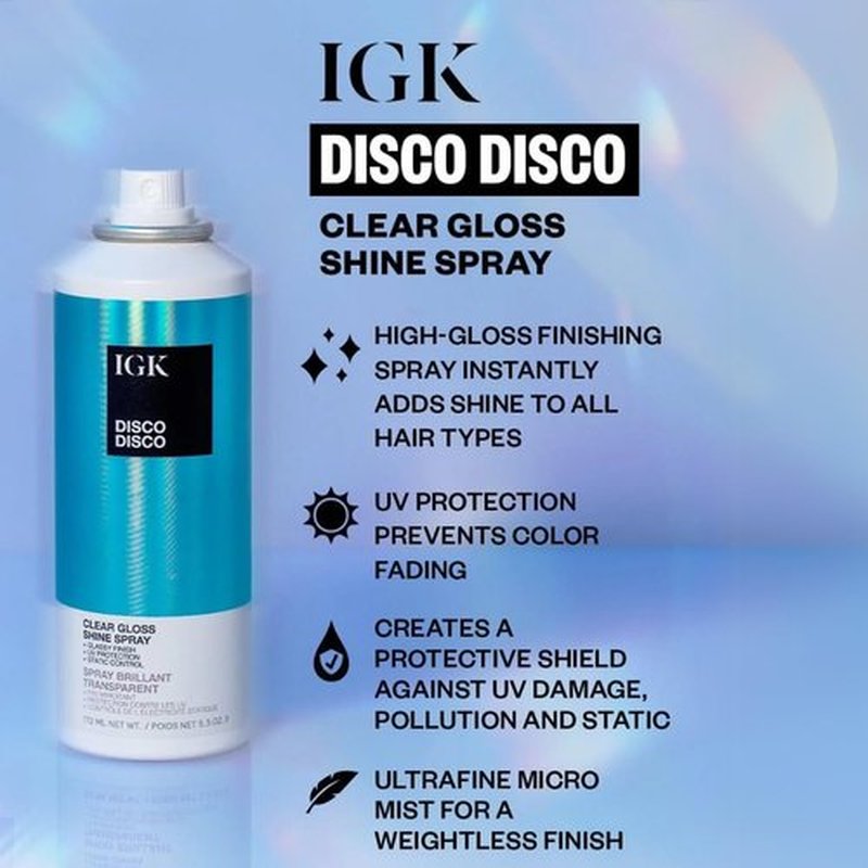 IGK Disco Disco Clear Gloss Shine Spray - Lightweight High-Shine Finishing Hair Spray | Travel Size Set of 2 (2.1 Fl Oz)