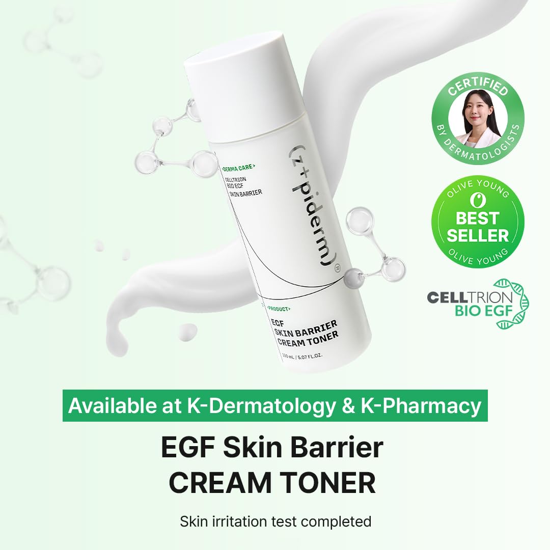 Zipiderm EGF Skin Barrier Cream Toner – Korean Milky Hydrating Toner for Dry, Sensitive & Acne-Prone Skin with Ceramides, Hyaluronic Acid, Rice Bran & Soy Protein, Moisturizing Skincare, 5.07 fl oz