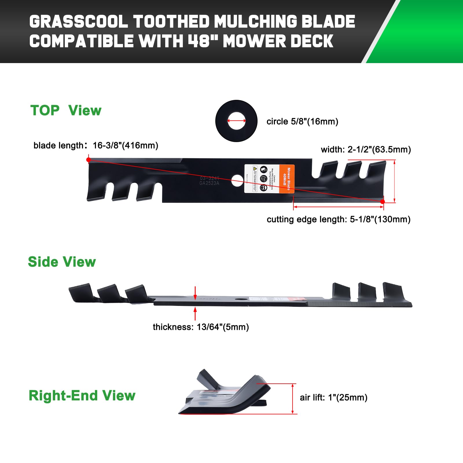 Grasscool 482877 Mulching Blades for Bad Boy Scag Hustler 795757 Fastrak Raptor SD 48 Inch Deck Mower Replace 038-5000-00 038-5350-0050 481706 038 5350 00