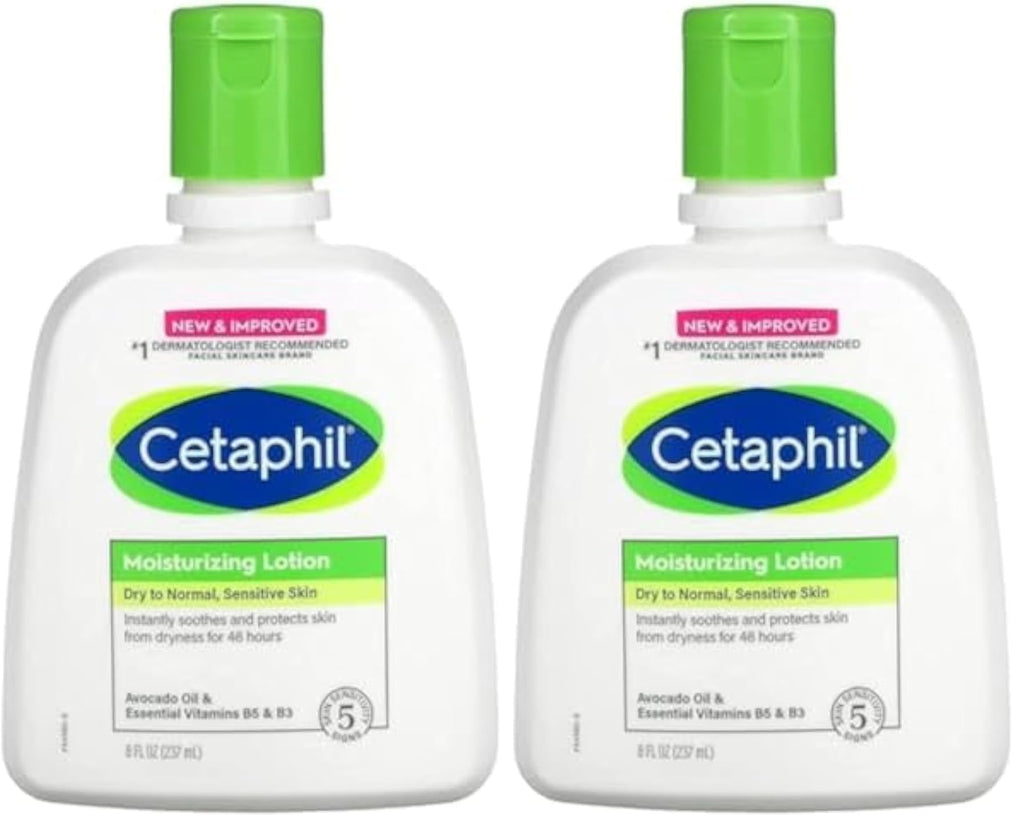 Cetaphil Moisturizing Lotion, Dry To Normal, Sensitive Skin, Avocado Oil & Essential Vitamins B5 & B3, 8 fl oz (237 ml) (Pack of 2)
