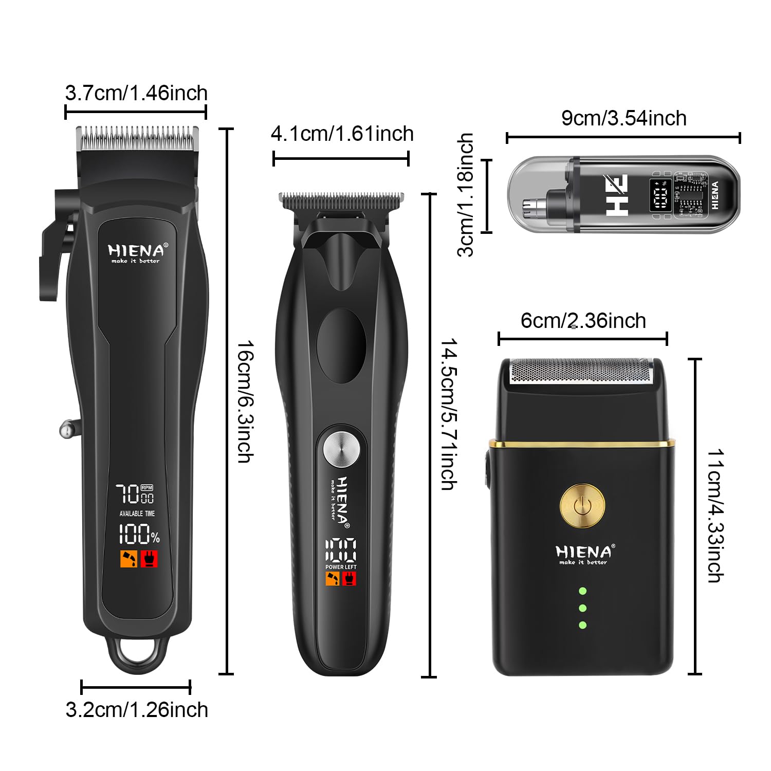 HIENA PRO Hair Clippers for Men Professional, Cordless Barber Kit with Electric Hair Clipper & T-Blade Beard Trimmer Foil Shaver, Men's Hair Cutting Kit