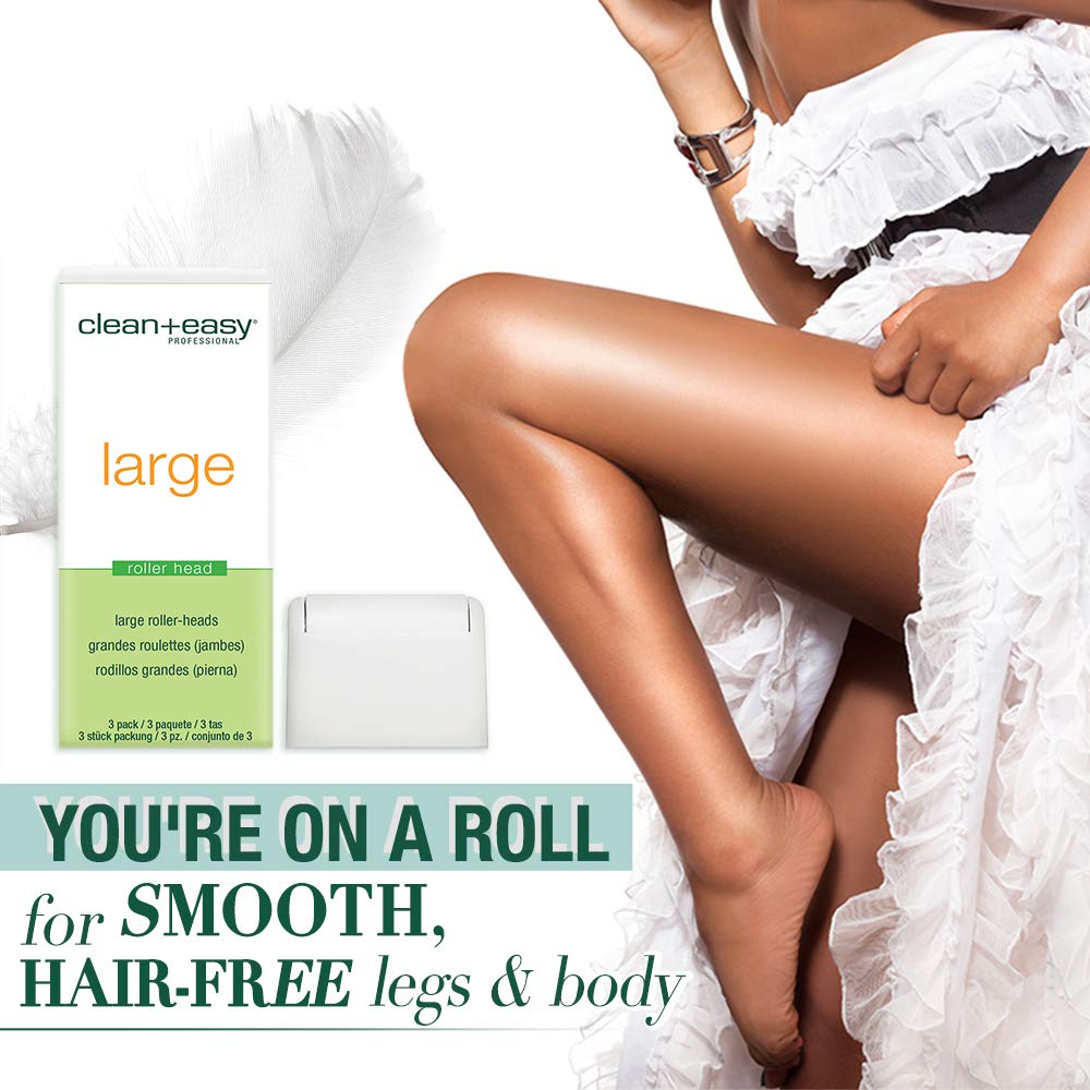 Clean + Easy Roller Heads for Waxing, Large - 2 Packs of 3 Roller Heads Each, Ideal for Legs, Arms, Back, Chest, Shoulders, and Thighs, Even Application, Hygienic, Pro-Approved Brand
