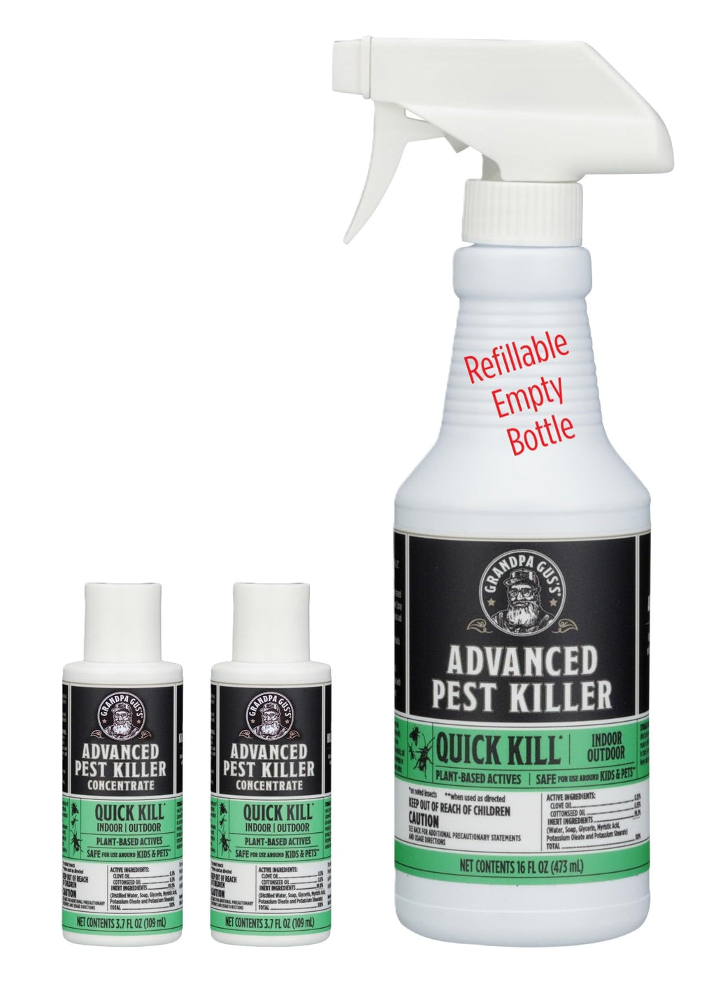 Grandpa Gus's Advanced Natural Pest Control with Clove & Cottonseed Oil - Indoor/Outdoor Insect Killer for Spiders, Ants, Roaches, Earwigs & Bed Bugs, Pet-Friendly, Concentrate 2 Pack + Spray Bottle