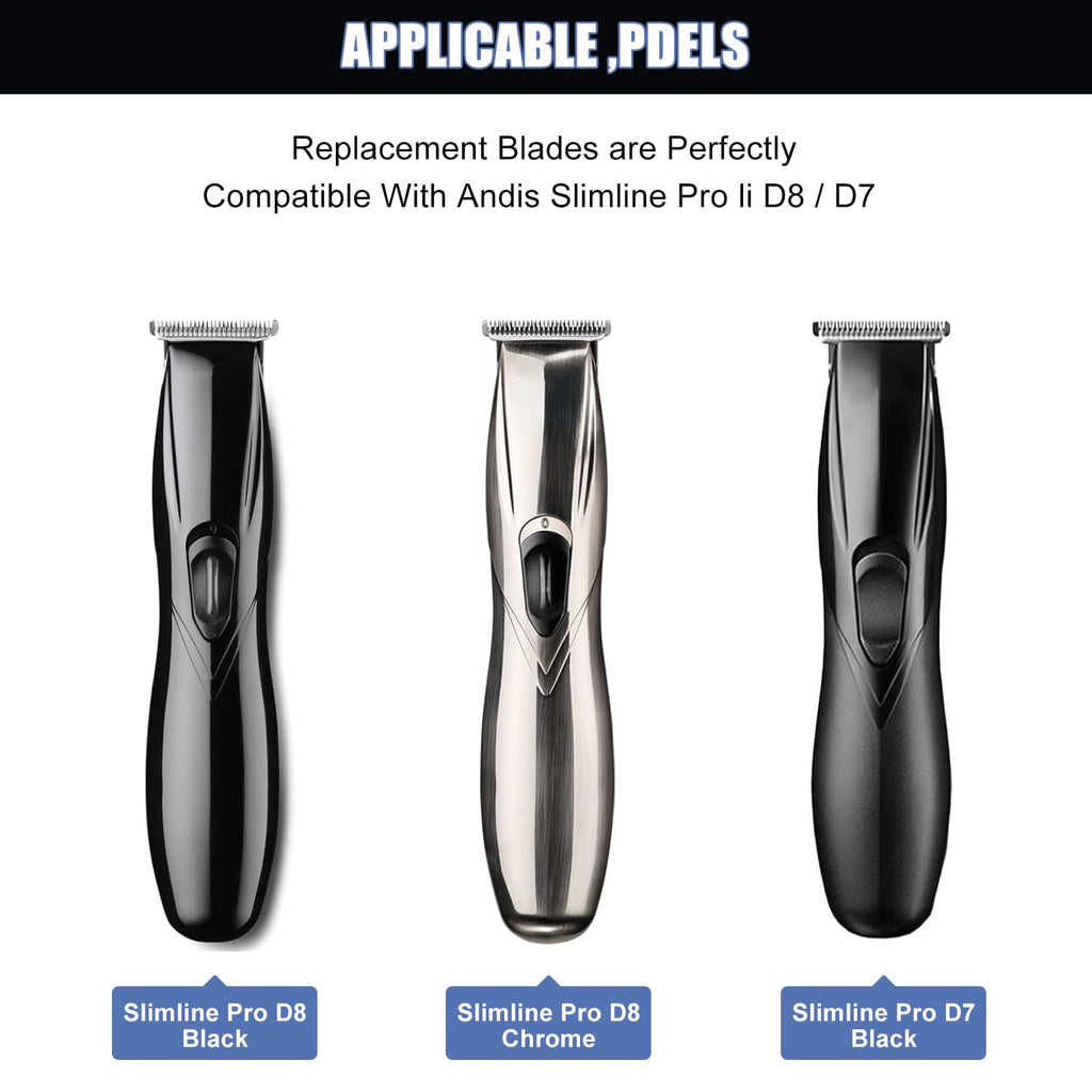 2 Pack Replacement T-Blade Set for D7/D8 Steel Blade, Compatible with SlimLine Pro Li D7/D8 Hair Clipper Trimmer (silver)