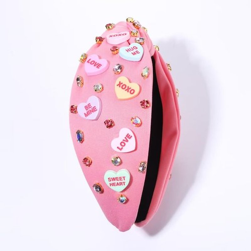 2PCS Valentine’s Day Headband for Women Conversation Heart Headband Rhinestone Crystal Jeweled Red Pink Knotted Headbands Love XOXO Hairbands Valentine’s Day Hair Accessories (2PCS Valentine's 2)
