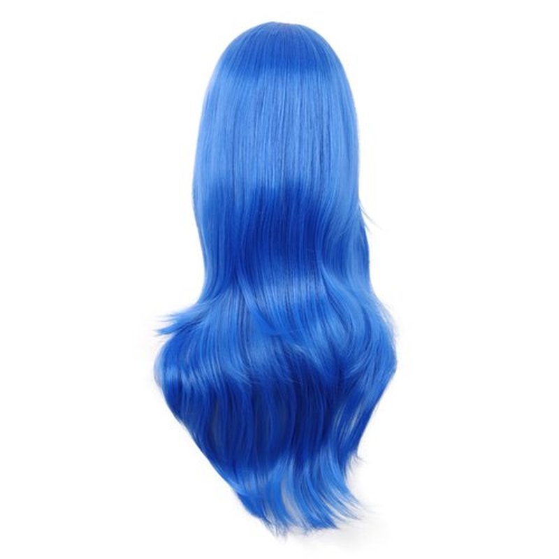MapofBeauty 28 Inch/70 cm Women Side Bangs Long Curly Hair Cosplay Synthetic Wig (Bright Blue)