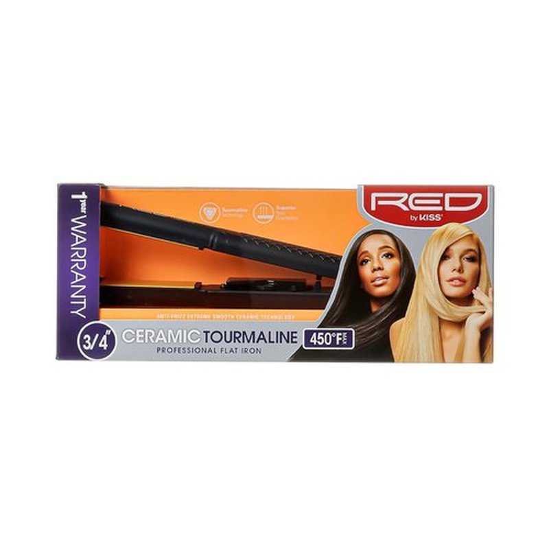 Kiss Products Red Ceramic Tourmaline Flat Iron - 0.75 Inch Professional Styling Tool