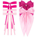 WHAVEL 6PCS Pink Hair Bows for Women, Pink Ribbon Hair Clips with Long Tail Silky Satin Bow Clips Cute Hair Accessories