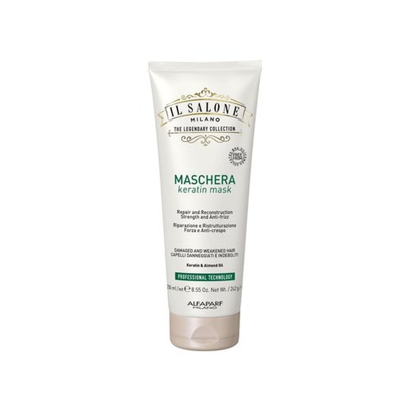 Il Salone Milano Professional Keratin Hair Mask - Damaged Hair Treatment with Almond Oil + Vitamin E to Repair, Nourish and Strengthen Hair Fibers - Premium Quality (8.55 oz / 250 ml)