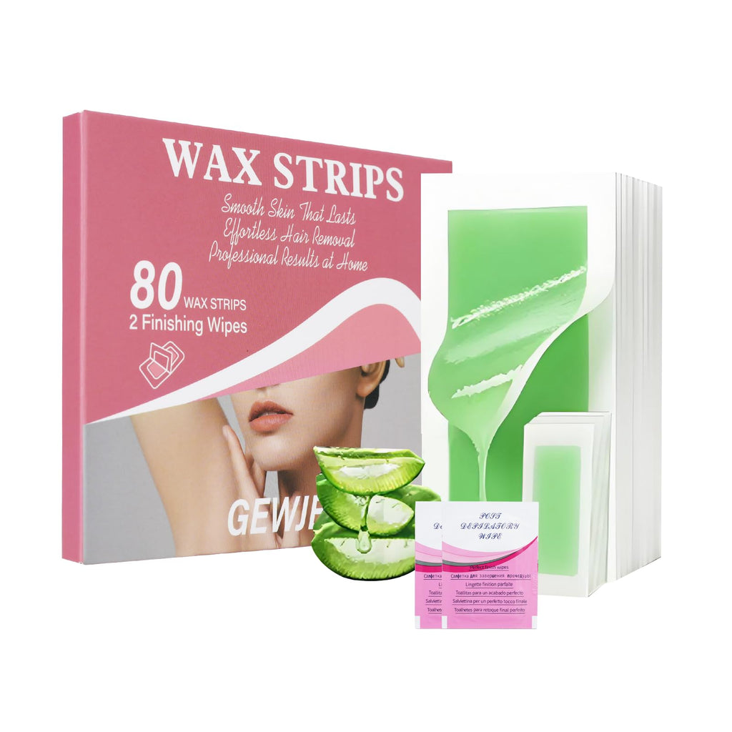 80PCS Wax Strips for Hair Removal,Waxing Kit for Women,Eyebrow Wax Strips & Facial Hair Removal,Sensitive Skin Hair Removal Friendly,Multi-Use on Face,Legs,Bikini Area,Long-Lasting Smoothness (Green)