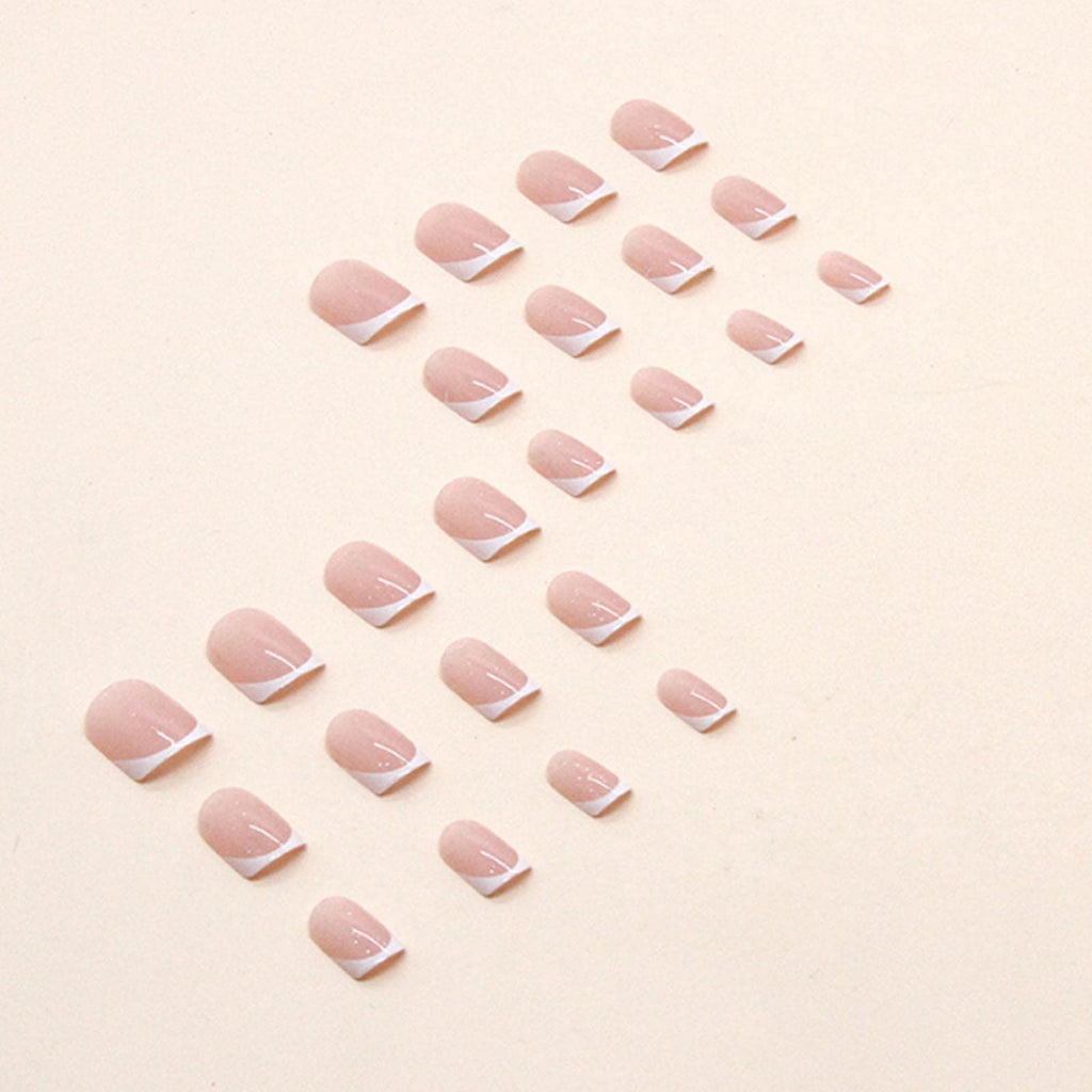 YoYoee Square Press on Nails French White Fake Nails Short False Nails Acrylics Full Cover Cute Stick on Nails for Women and Girls 24PCS