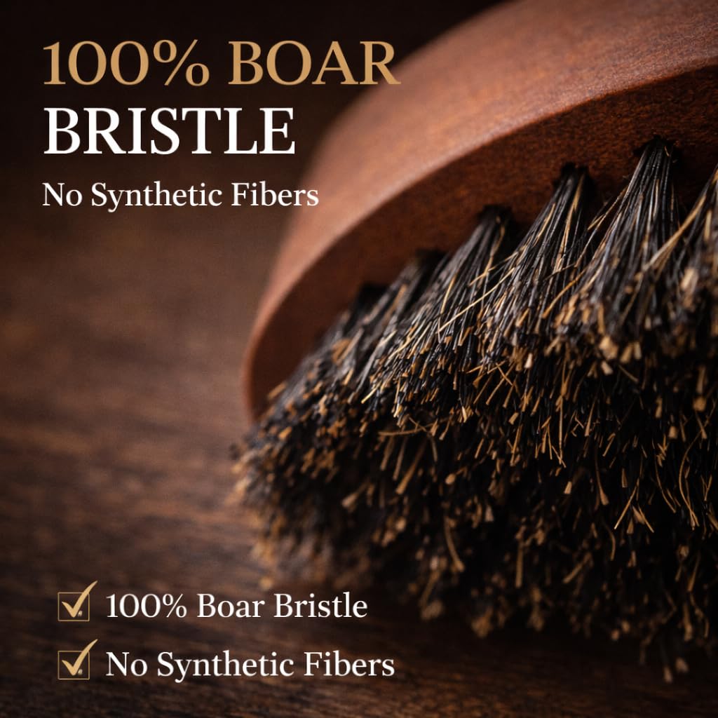 GENTS Boar Bristle Beard Brush for Men - Natural Wood Handle Grooming Kit - Travel Size Beard Care & Styling Tool for All Beard Types - 100% Natural Bristles