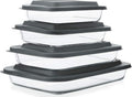 Regine Switzerland 8-Piece Deep Glass Baking Dish Set - Rectangular Bakeware with Plastic Lids | Freezer-to-Oven Safe, Gray