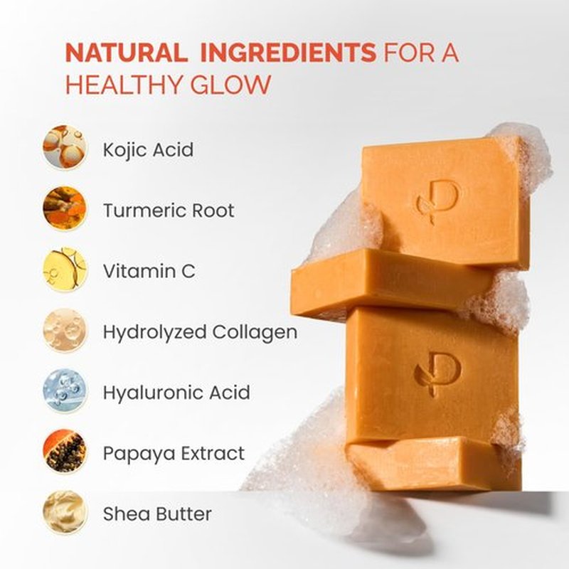 PLANTIFIQUE Kojic Acid Soap for Hyperpigmentation - Turmeric Soap 2 Bars with Hyaluronic Acid, Collagen, Vitamin C for Dark Spots - Face Wash for Women and Men, Vegan Skincare, 160g / 5.64 oz