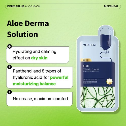 Mediheal Dermaplus Aloe Mask - Hydrating Vegan Sheet Mask with Panthenol & Hyaluron | 10 Counts