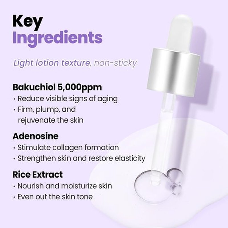 Glam Up Bakuchiol Serum - Anti-Aging Retinol Alternative with Hyaluronic Acid | Hydrate & Blur Fine Lines (1.01 Fl Oz)