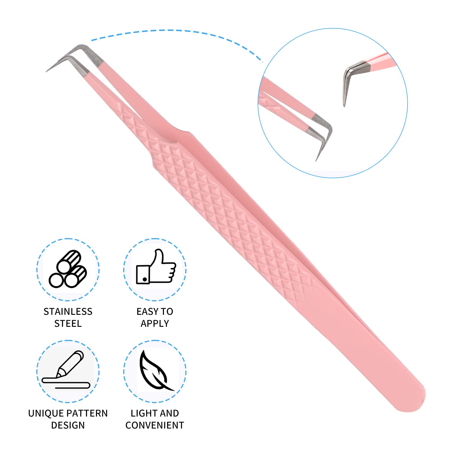 GEMERRY Non-Slip Tip Lash Tweezers - Curved Boot Angled Tips Eyelash Tweezers For Light or Mega Volume Fans - Professional Lash Applicator Tool