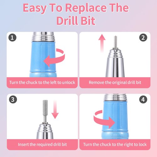 Electric Nail Drill Professional - 45000 RPM Cordless Nail Drill with Rechargeable Stand, Electric Nail File with Nail Lamp, Portable Nails Drills for Acrylic Gel Polishing Removing, Home & Salon Use