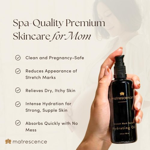 Matrescence Stretch Mark Relief Belly Oil - Hydrating Spa-Quality Maternity Treatment (3.4oz) | Pregnancy-Safe Non-Greasy Moisturizer for Moms