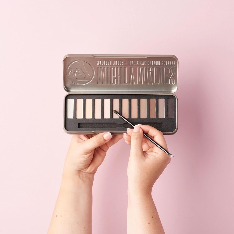 W7 Mighty Mattes Eyeshadow Palette - 12 Long-Lasting Matte Nude Shades for Flawless Makeup