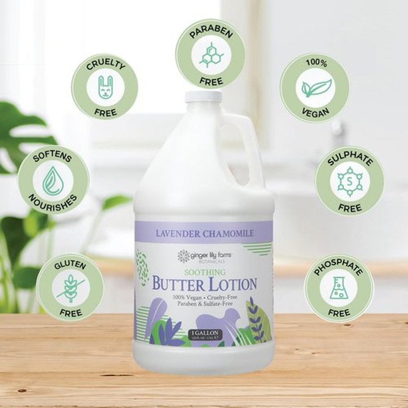 Ginger Lily Farms Botanicals Soothing Butter Lotion for Dry Skin, 100% Vegan & Cruelty-Free, Lavender Chamomile Scent, 1 Gallon Refill (128 fl oz)