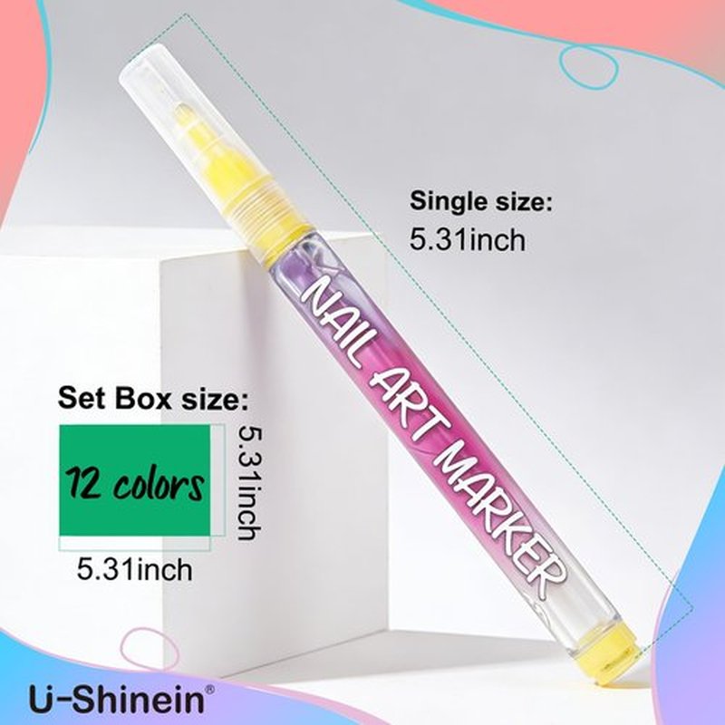 U-Shinein 2026 Colors Nail Art Pens Set, 3D Painted Drawing Nail Art Markers, Liner Graffiyi Quick Dry & Waterproof DIY Painting Pen, Doting Flower Letter Manicure Home Salon Tool 12 Pen