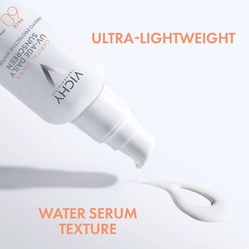 Vichy Capital Soleil UV-Age Daily SPF 60, Anti Aging Sunscreen for Face SPF 60, Hyaluronic Acid + Peptides + Vitamin C, Broad Spectrum Invisible SPF Protection, No White Cast Sunscreen