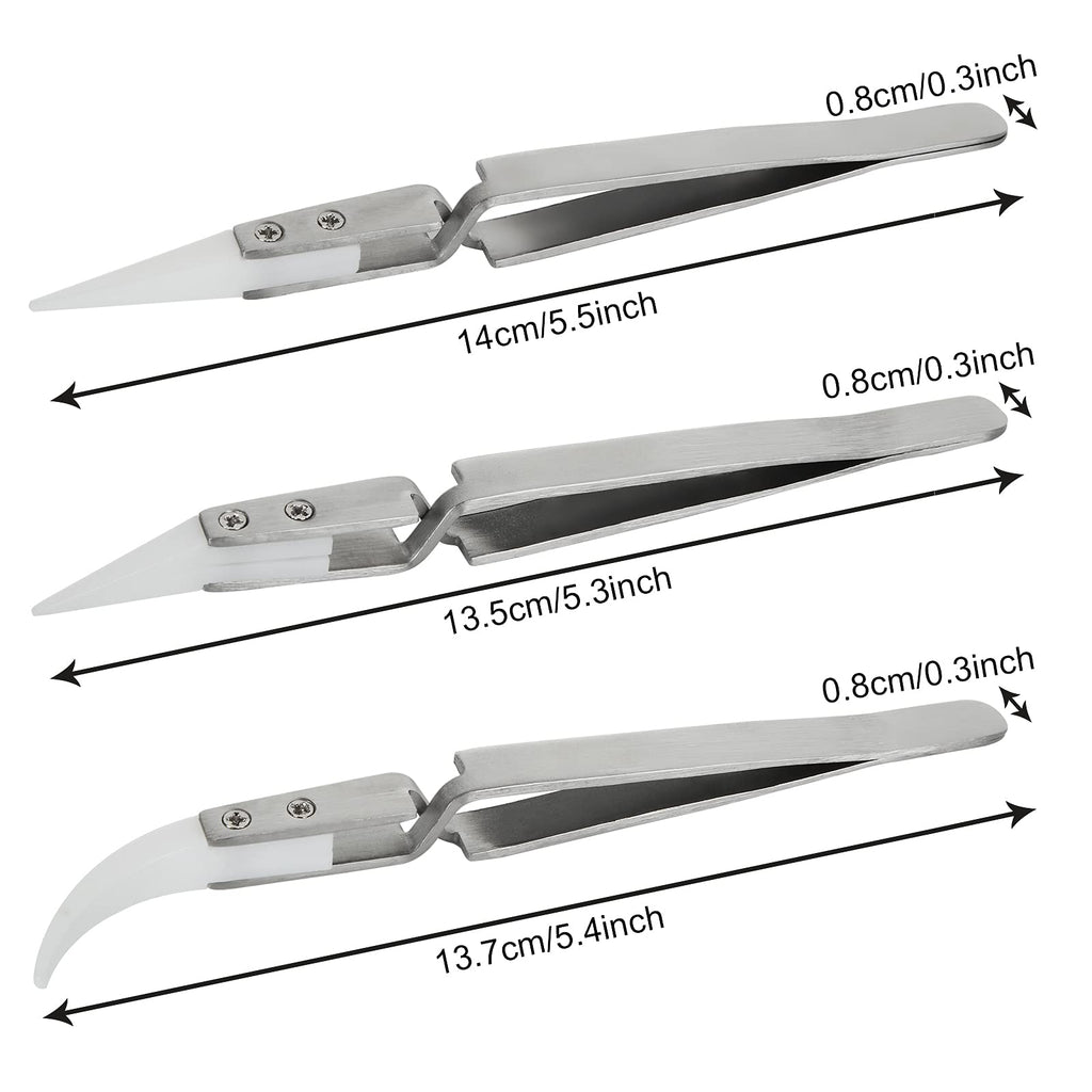 6 Pcs Precision Ceramic Reverse Solder Tweezers, Non-Conductive, Anti-Magnetic Pointed & Curved Tips Tweezers Set, Cross Lock Fiber Grip Soldering Tool, Heat-resistant Electronics Tweezers