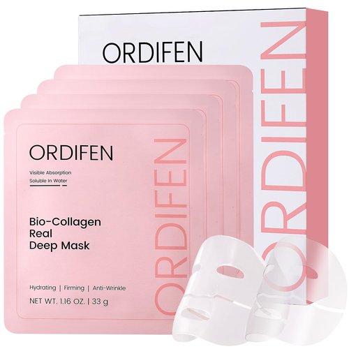 ORDIFEN Bio Collagen Real Deep Mask, Bio-Collagen Face Masks - Deep Hydrating Overnight Face Mask, Korean Skincare, 4 PCS Facial Treatments & Masks for Women - Firming & Moisturizing